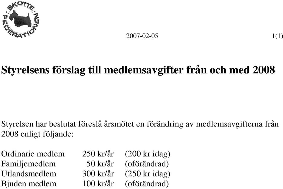 2008 enligt följande: Ordinarie medlem 250 kr/år (200 kr idag) Familjemedlem 50