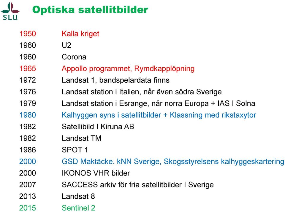 Europa + IAS I Solna Kalhyggen syns i satellitbilder + Klassning med rikstaxytor Satellibild I Kiruna AB Landsat TM SPOT 1 GSD Maktäcke.