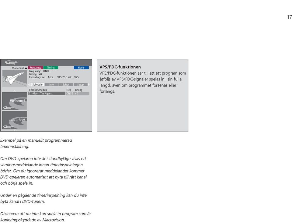 spelas in i sin fulla längd, även om programmet försenas eller förlängs. What to do first! Exempel på en manuellt programmerad timerinställning.