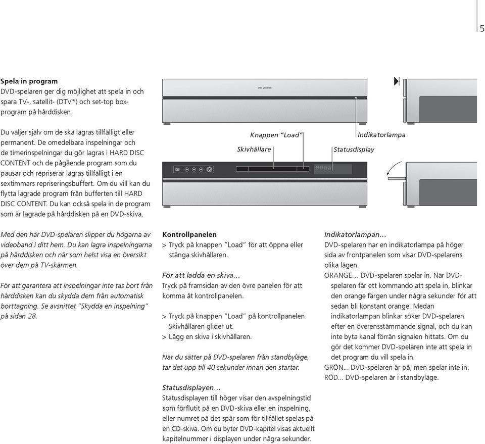 Om du vill kan du flytta lagrade program från bufferten till HARD DISC CONTENT. Du kan också spela in de program som är lagrade på hårddisken på en DVD-skiva.