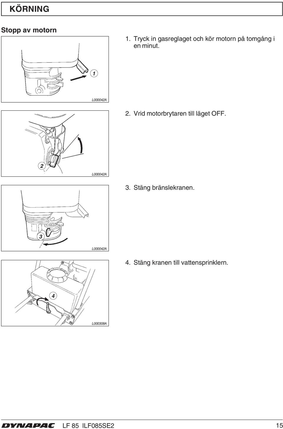 1 L000042A 2. Vrid motorbrytaren till läget OFF. 2 L000042A 3.