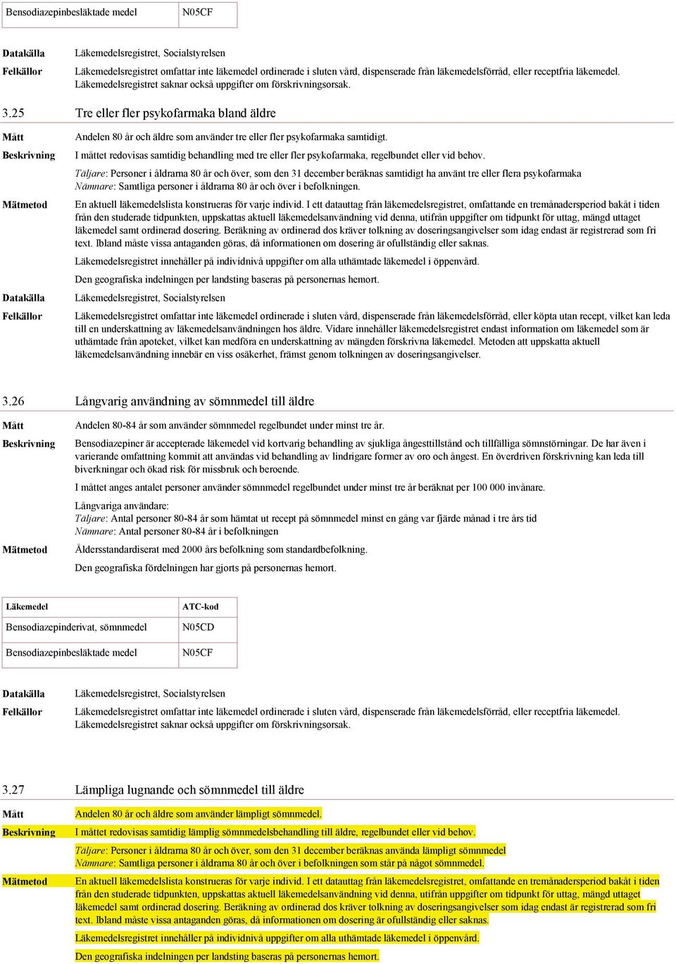 I måttet redovisas samtidig behandling med tre eller fler psykofarmaka, regelbundet eller vid behov.