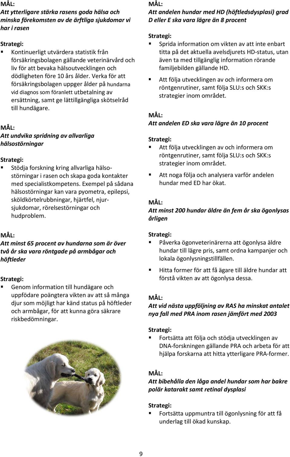 Verka för att försäkringsbolagen uppger ålder på hundarna vid diagnos som föranlett utbetalning av ersättning, samt ge lättillgängliga skötselråd till hundägare.