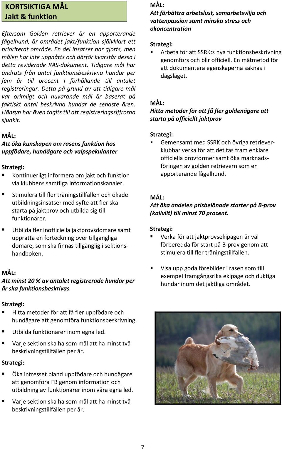 Tidigare mål har ändrats från antal funktionsbeskrivna hundar per fem år till procent i förhållande till antalet registreringar.