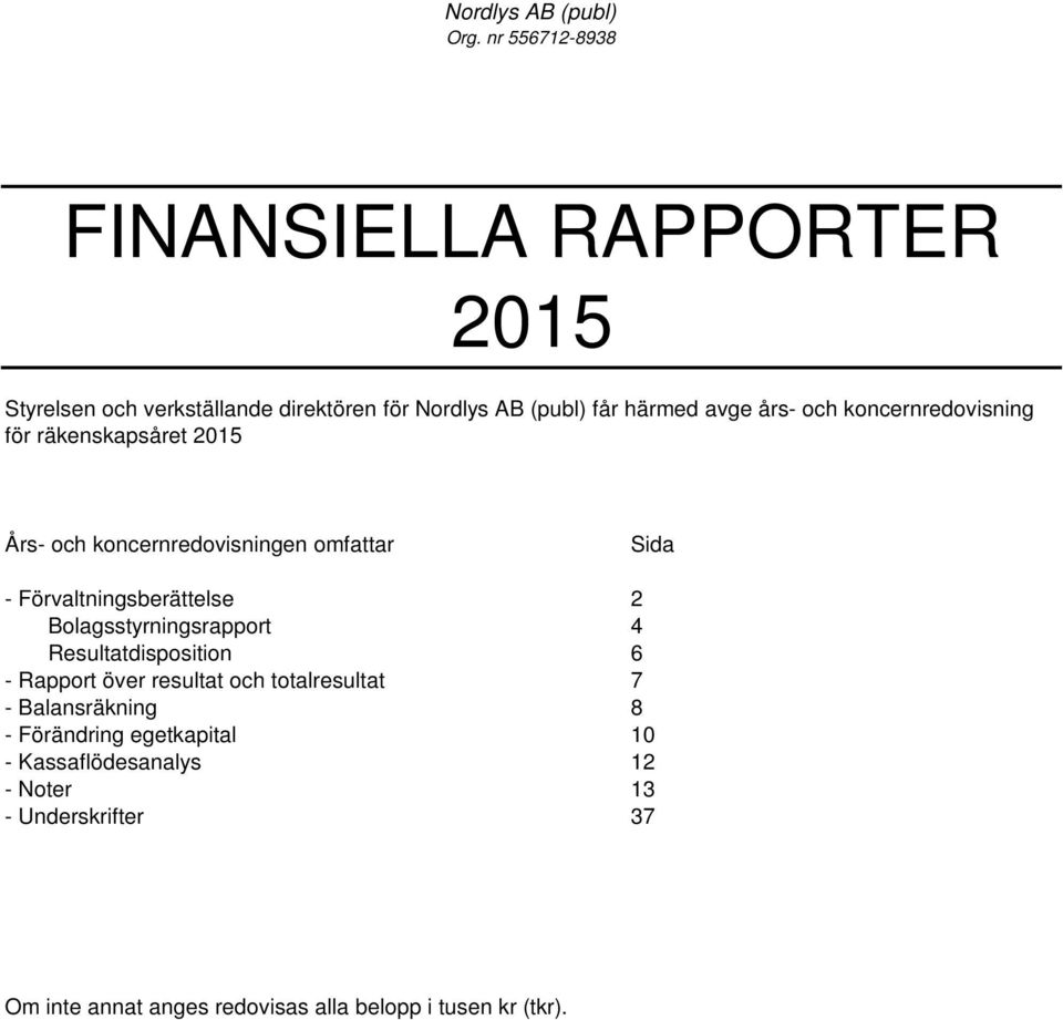 Bolagsstyrningsrapport 4 Resultatdisposition 6 - Rapport över resultat och totalresultat 7 - Balansräkning 8 -