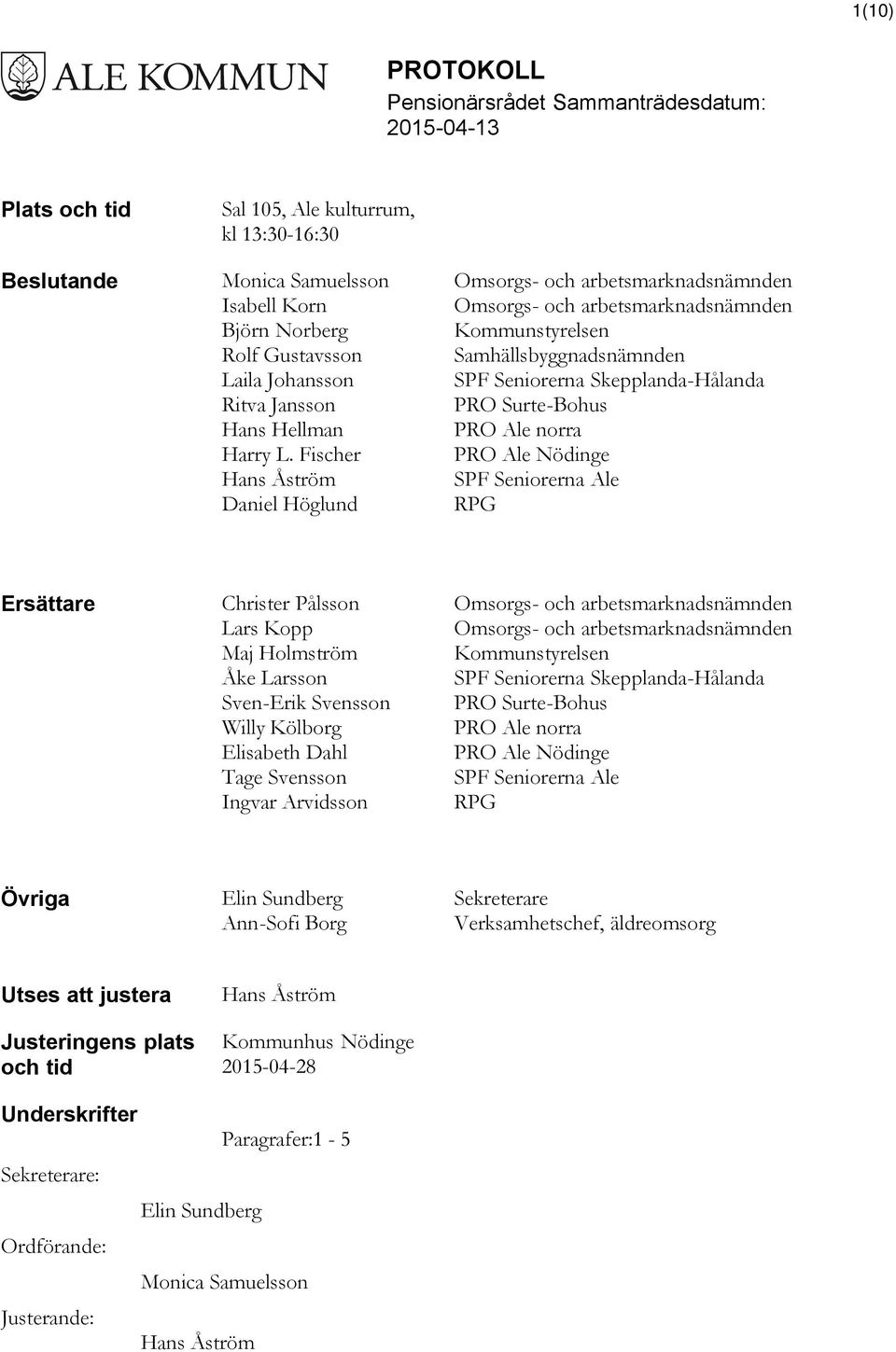 Fischer Hans Åström Daniel Höglund Omsorgs- och arbetsmarknadsnämnden Omsorgs- och arbetsmarknadsnämnden Kommunstyrelsen Samhällsbyggnadsnämnden SPF Seniorerna Skepplanda-Hålanda PRO Surte-Bohus PRO