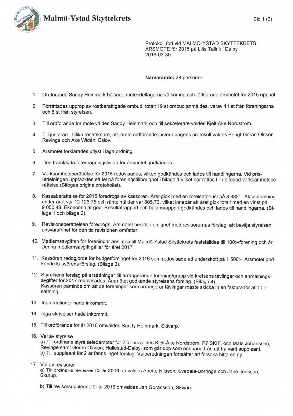 Förrättades upprop av röstberättigade ombud, totalt 19 st ombud anmäldes, varav 11 st från föreningarna och 8 st från styrelsen. 3.