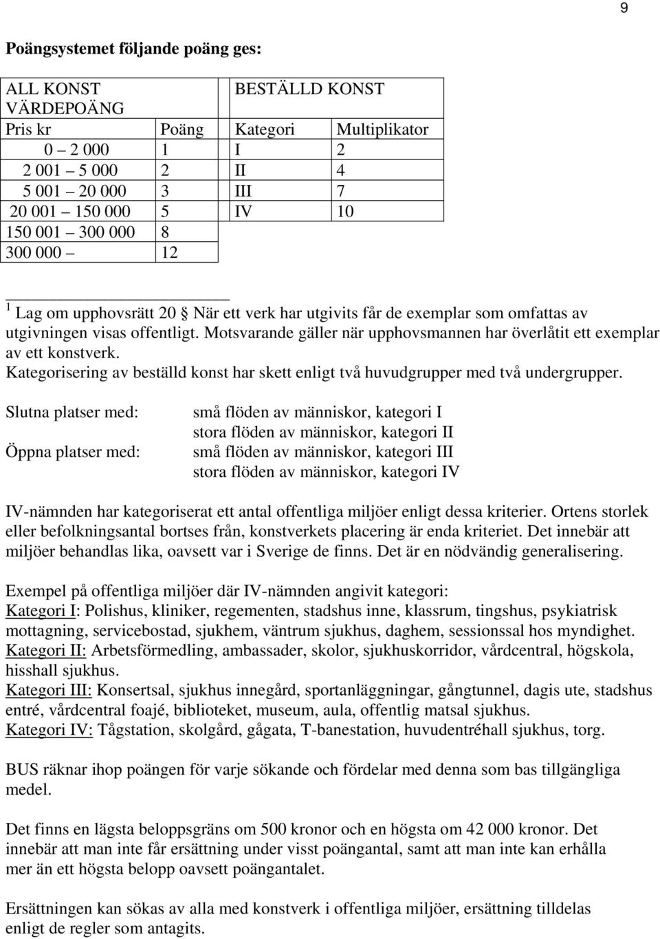 Motsvarande gäller när upphovsmannen har överlåtit ett exemplar av ett konstverk. Kategorisering av beställd konst har skett enligt två huvudgrupper med två undergrupper.