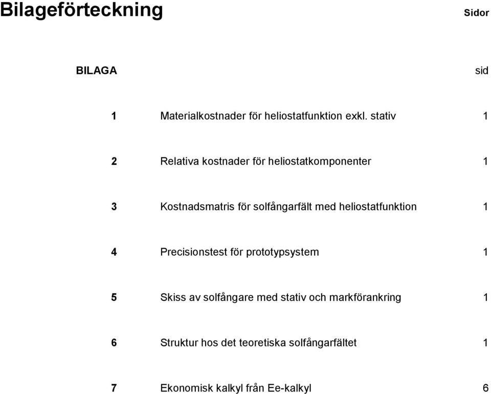 med heliostatfunktion 1 4 Precisionstest för prototypsystem 1 5 Skiss av solfångare med