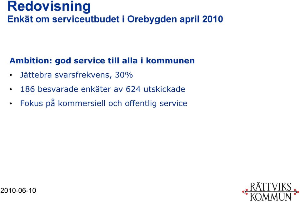 kommunen Jättebra svarsfrekvens, 30% 186 besvarade