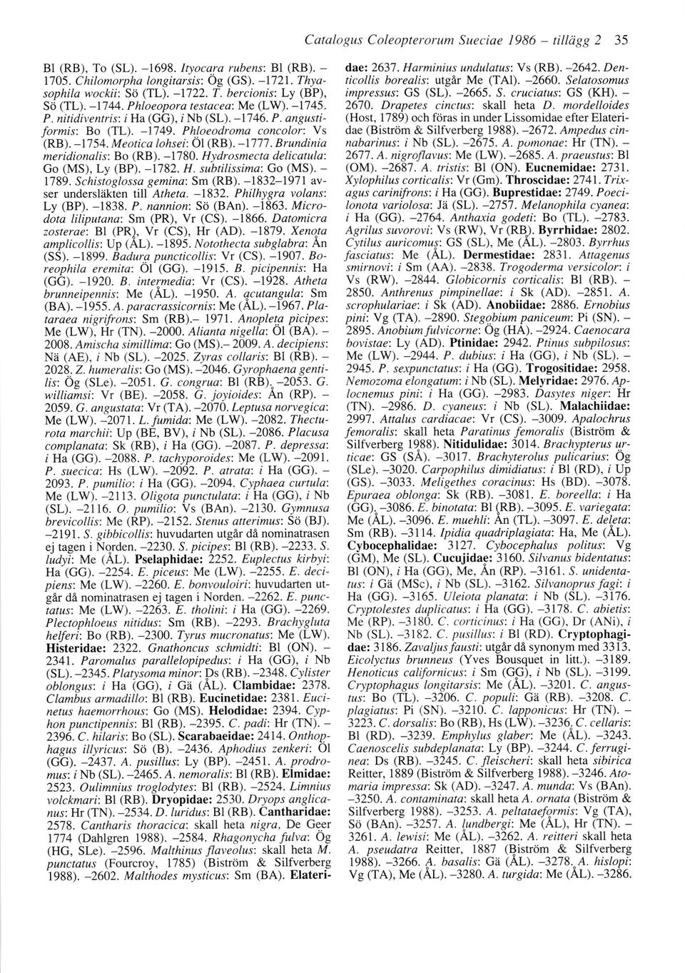 2660. Selatosomus impressus: GS (SL). 2665. S. cruciatus: GS (KH). 2670. Drapetes cinctus'. skall heta D. mordelloides (RB). 1754. Meotica lohseii Ol (RB). 1777. Brundinia meridionalis; Bo (RB). 1780.