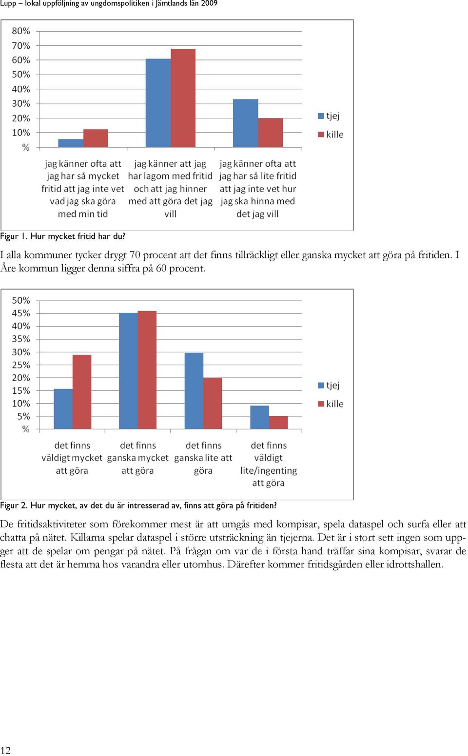 De fritidsaktiviteter som förekommer mest är att umgås med kompisar, spela dataspel och surfa eller att chatta på nätet.