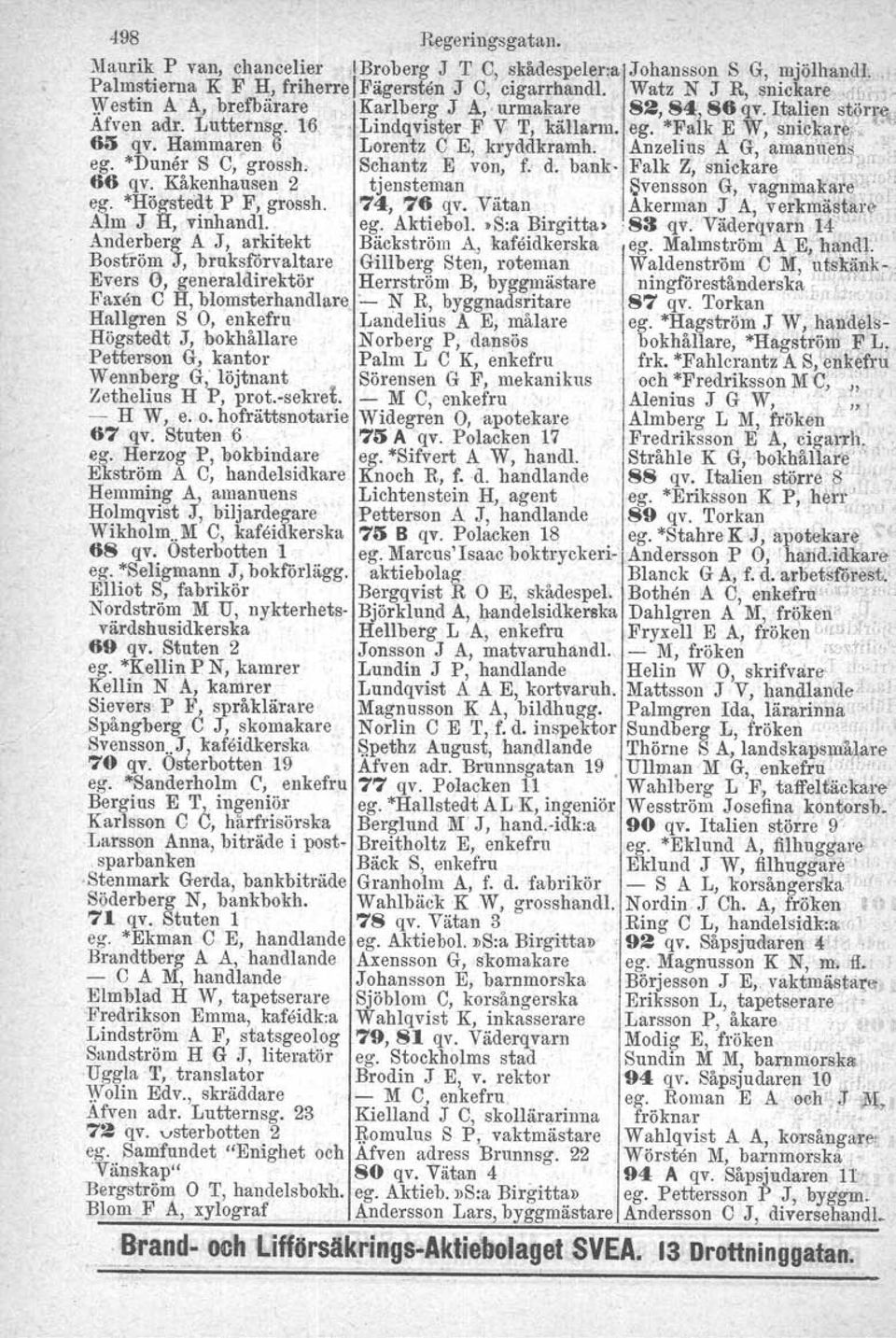fr 65 qv. Hammaren 6 Lorentz e.e, kryddkramh, Anzelius A G, amanue:n. r ego "Duner S e, grossh. Schantz E von, f. d. bank. Falk Z, snickare Y J.:.~' '.
