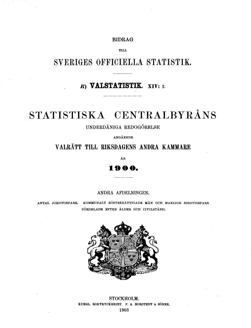 KAMMARE ÅR 1900. ANDRA AFDELNINGEN. ANTAL JORDTORPARE.