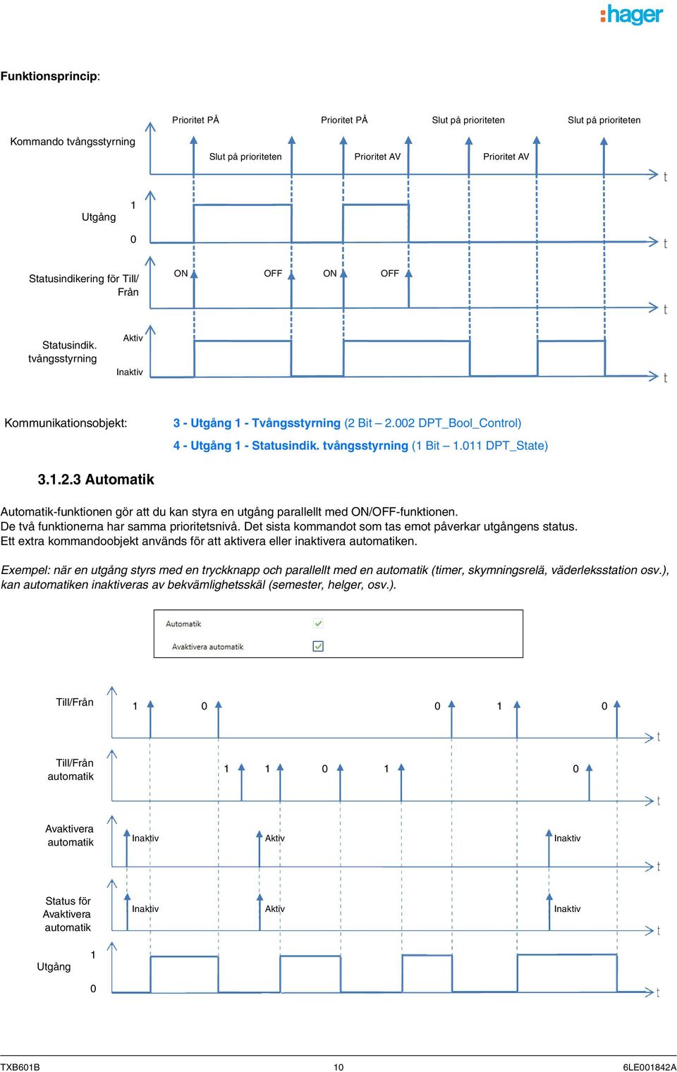 011 DPT_State) 3.1.2.3 Automatik Automatik-funktionen gör att du kan styra en utgång parallellt med ON/OFF-funktionen. De två funktionerna har samma prioritetsnivå.