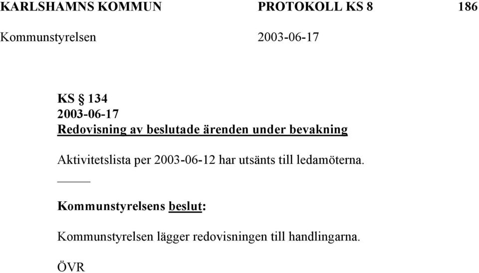 Aktivitetslista per 2003-06-12 har utsänts till