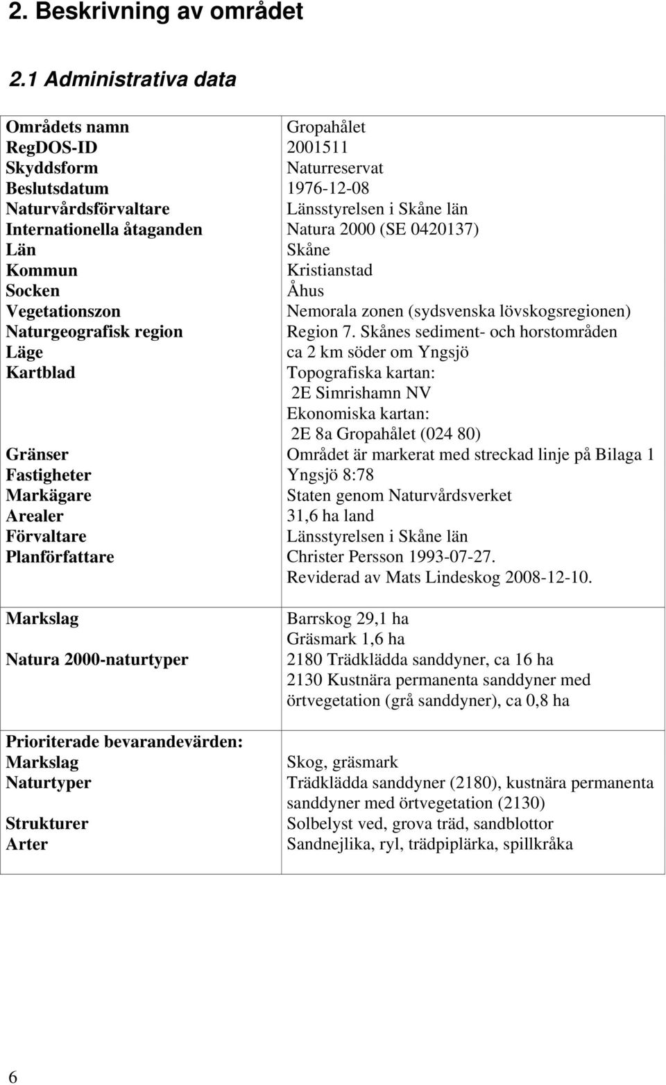 (SE 0420137) Län Skåne Kommun Kristianstad Socken Åhus Vegetationszon Nemorala zonen (sydsvenska lövskogsregionen) Naturgeografisk region Region 7.