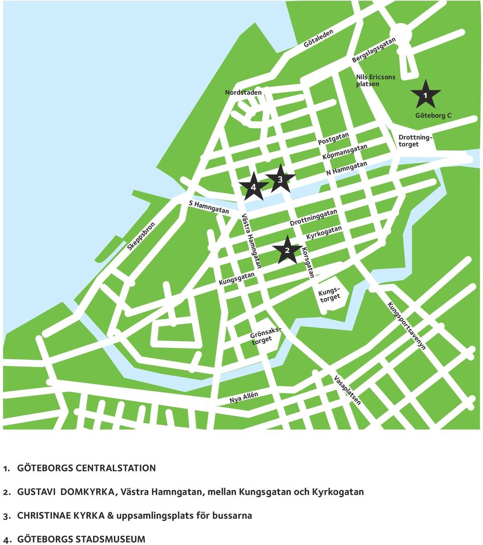Kungsportsavenyn Kungstorget Grönsakstorget Vasaplatsen Nya Allén 1. GÖTEBORGS CENTRALSTATION 2.