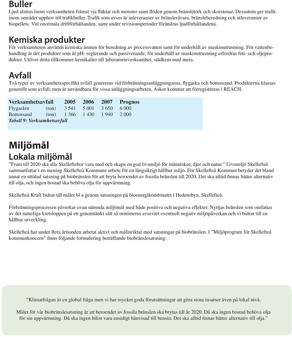 Kemiska produkter För verksamheten används kemiska ämnen för beredning av processvatten samt för underhåll av maskinutrustning.