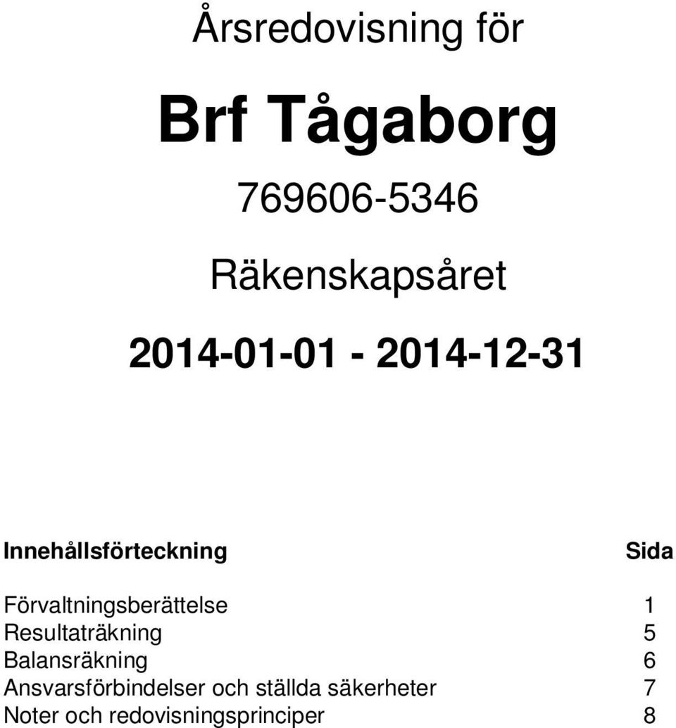 Förvaltningsberättelse 1 Resultaträkning 5 Balansräkning