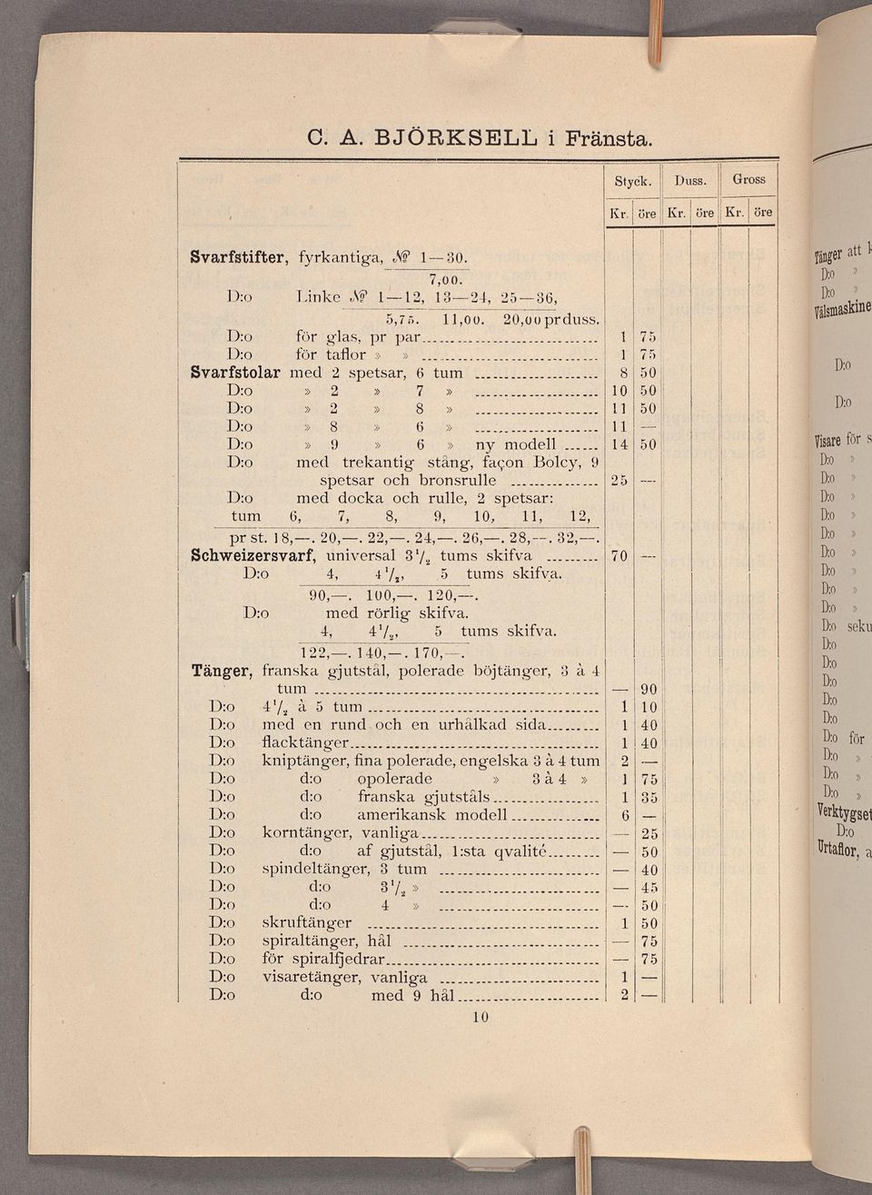 rörg 4/,, ä: 0 yvsare franska 47, gjutstâ, 3 a 4 JÖjtangCr, en urhakad sda 03 40] knptanger, dzo d:0 dzo korntängcr, d:o spndetänger, ñna 3 a4tum poerade, engeska 3:4 opoerade franska gjutstås,