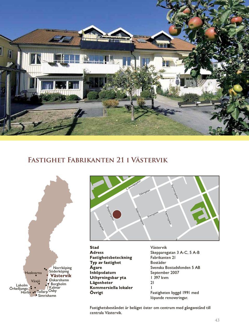 Adress Skepparegatan 3 A-C, 5 A-B Fastighetsbeteckning Fabrikanten 21 Inköpsdatum September 2007 1 397 kvm