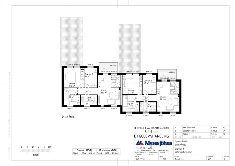 2 m² Bruttoarea (BTA) Plan 2 BTA 73.3 m² Sovrum 1 12.4 m² Sovrum 3 8.2 m² L Sovrum 2 8.0 m² TL FH11-5 Bad 5.
