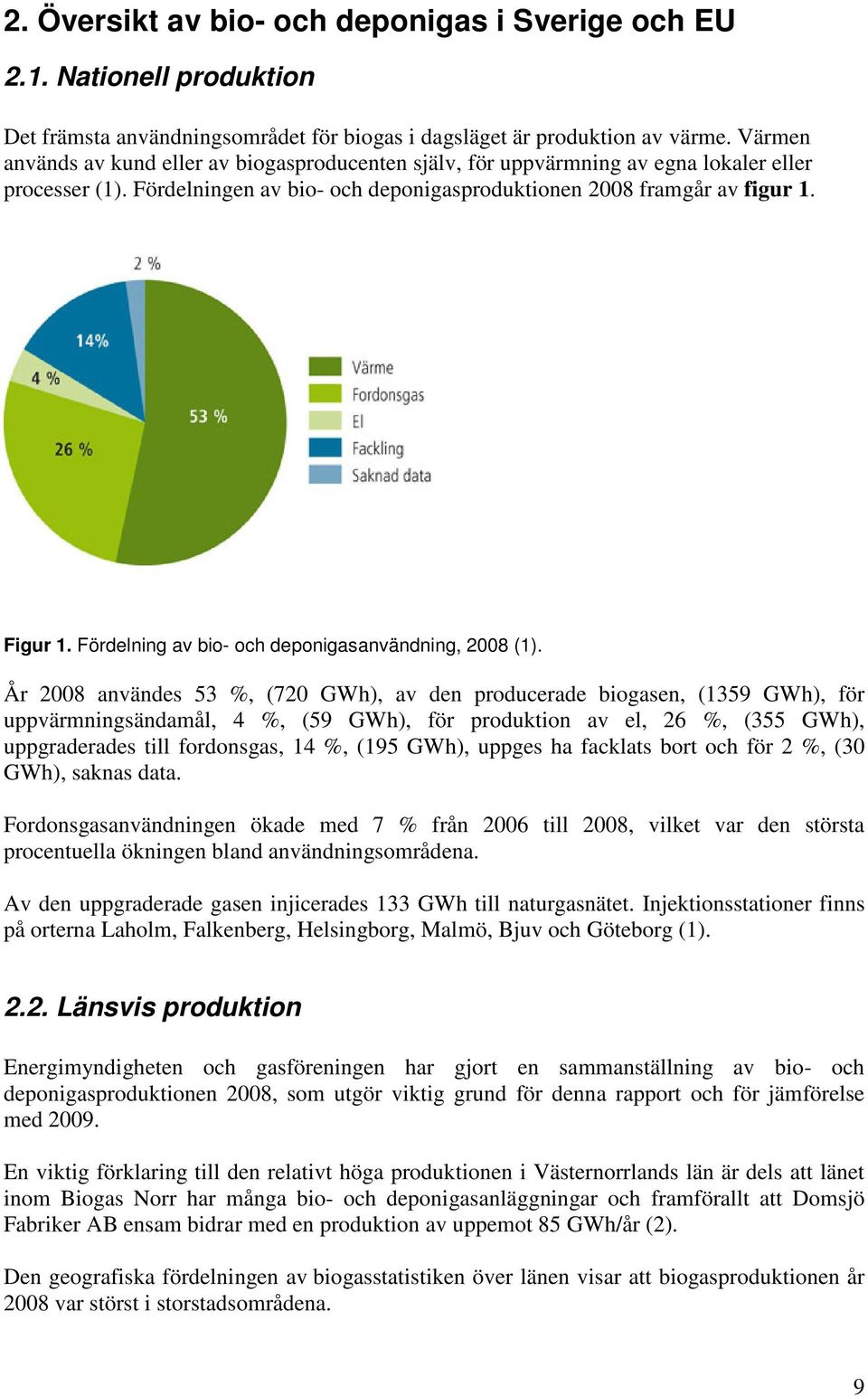 Fördelning av bio- och deponigasanvändning, 28 (1).