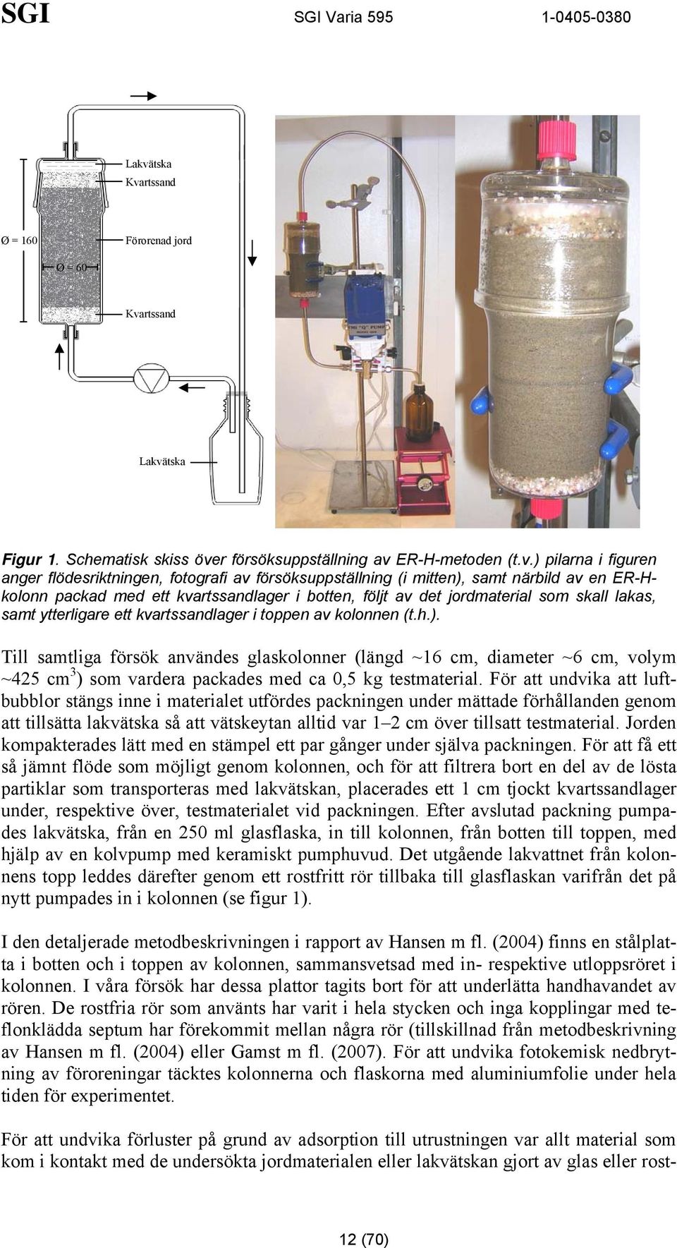 kolonnen (t.h.). Till samtliga försök användes glaskolonner (längd ~16 cm, diameter ~6 cm, volym ~425 cm 3 ) som vardera packades med ca 0,5 kg testmaterial.