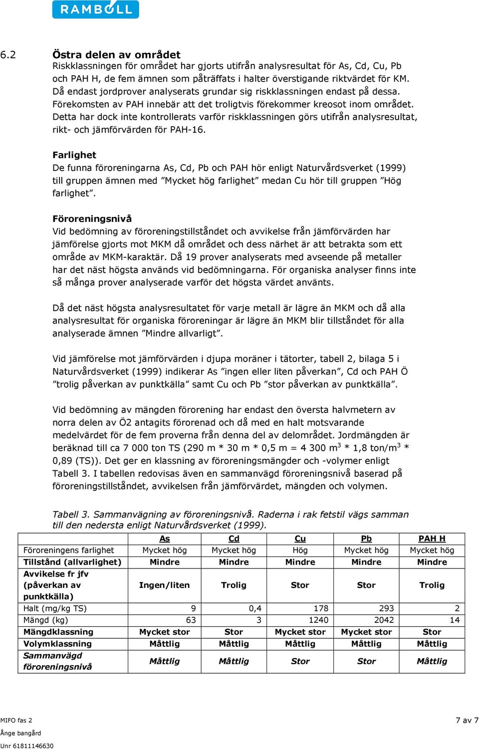 Detta har dock inte kontrollerats varför riskklassningen görs utifrån analysresultat, rikt- och jämförvärden för PAH-16.