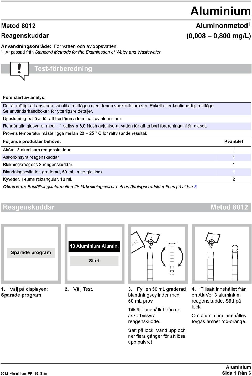 kontinuerligt mätläge. Se användarhandboken för ytterligare detaljer. Uppslutning behövs för att bestämma total halt av aluminium.