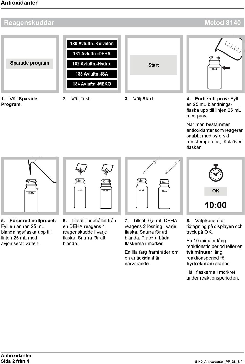 När man bestämmer antioxidanter som reagerar snabbt med syre vid rumstemperatur, täck över flaskan. OK 10:00 5.