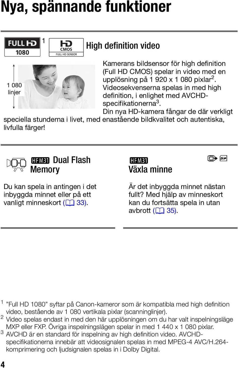 Din nya HD-kamera fångar de där verkligt speciella stunderna i livet, med enastående bildkvalitet och autentiska, livfulla färger!