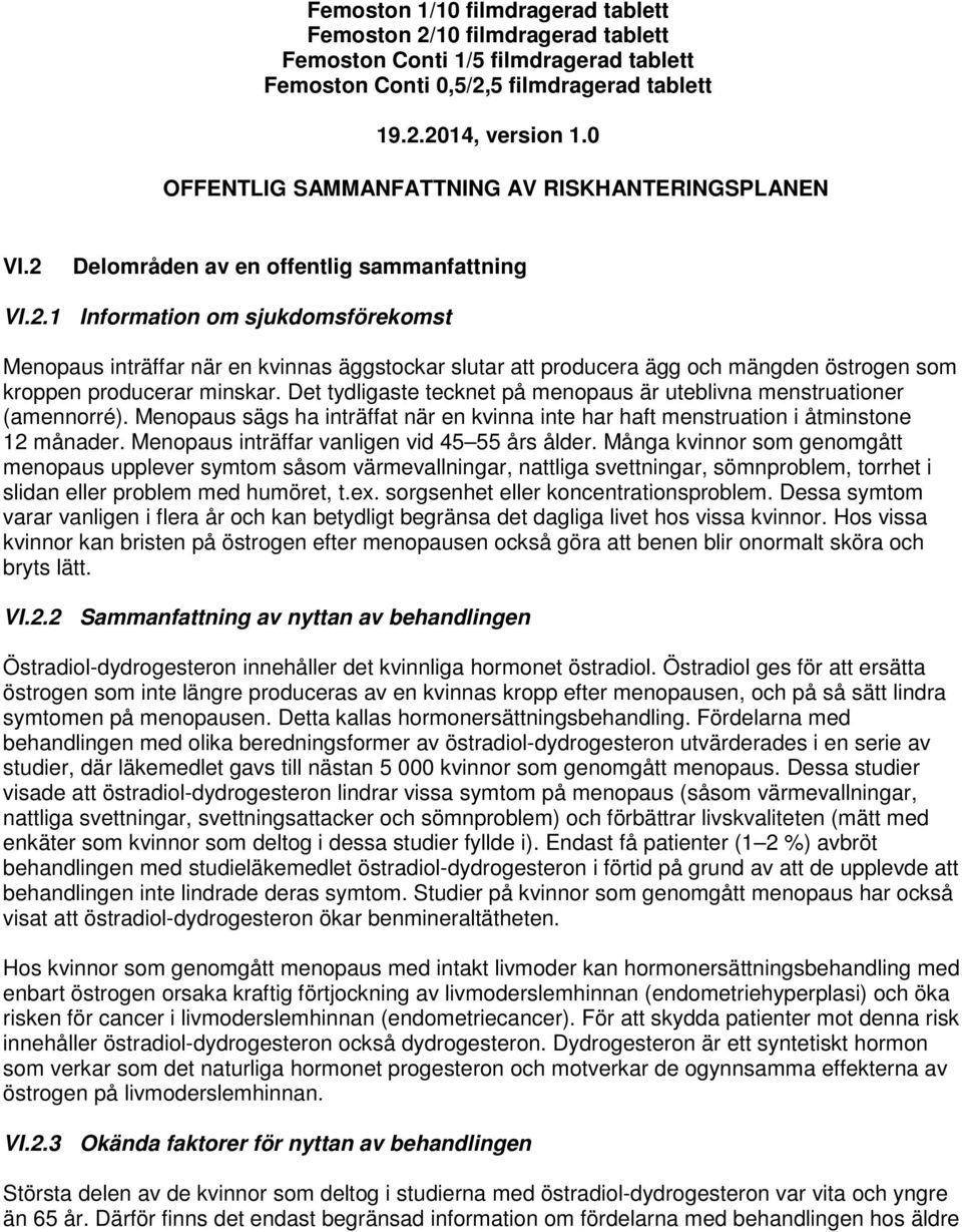 Delområden av en offentlig sammanfattning VI.2.