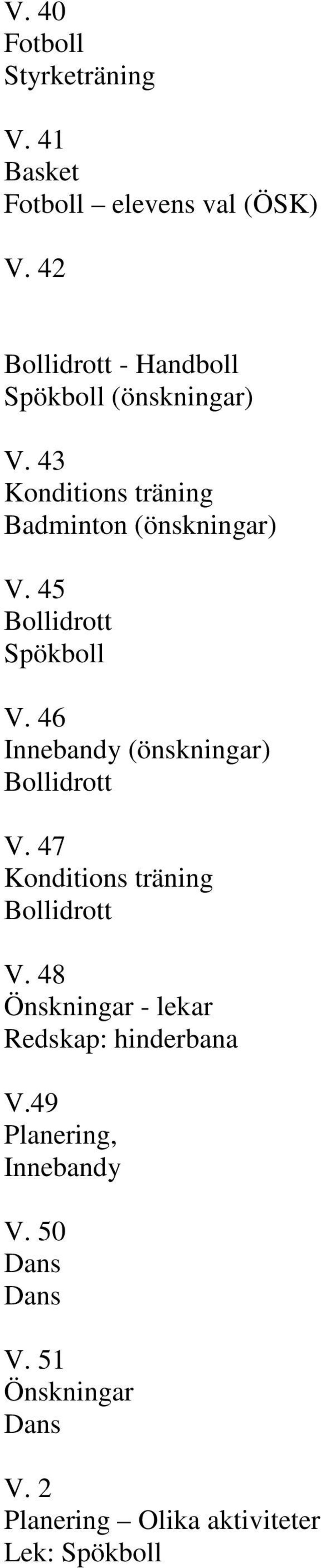 43 Konditions träning Badminton (önskningar) V. 45 Spökboll V.