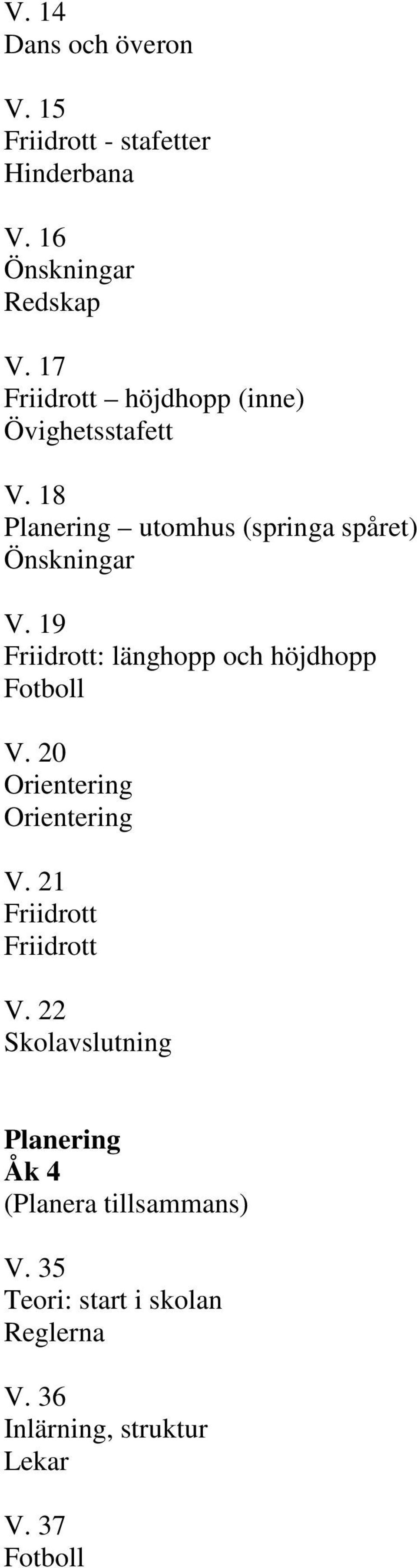 19 Friidrott: länghopp och höjdhopp V. 20 V. 21 Friidrott Friidrott V.