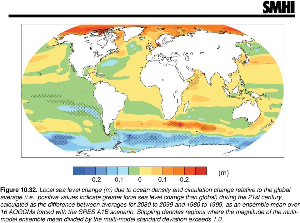 level change (m) due to ocean density and circulation change relative to the global average (i.e., positive values indicate greater