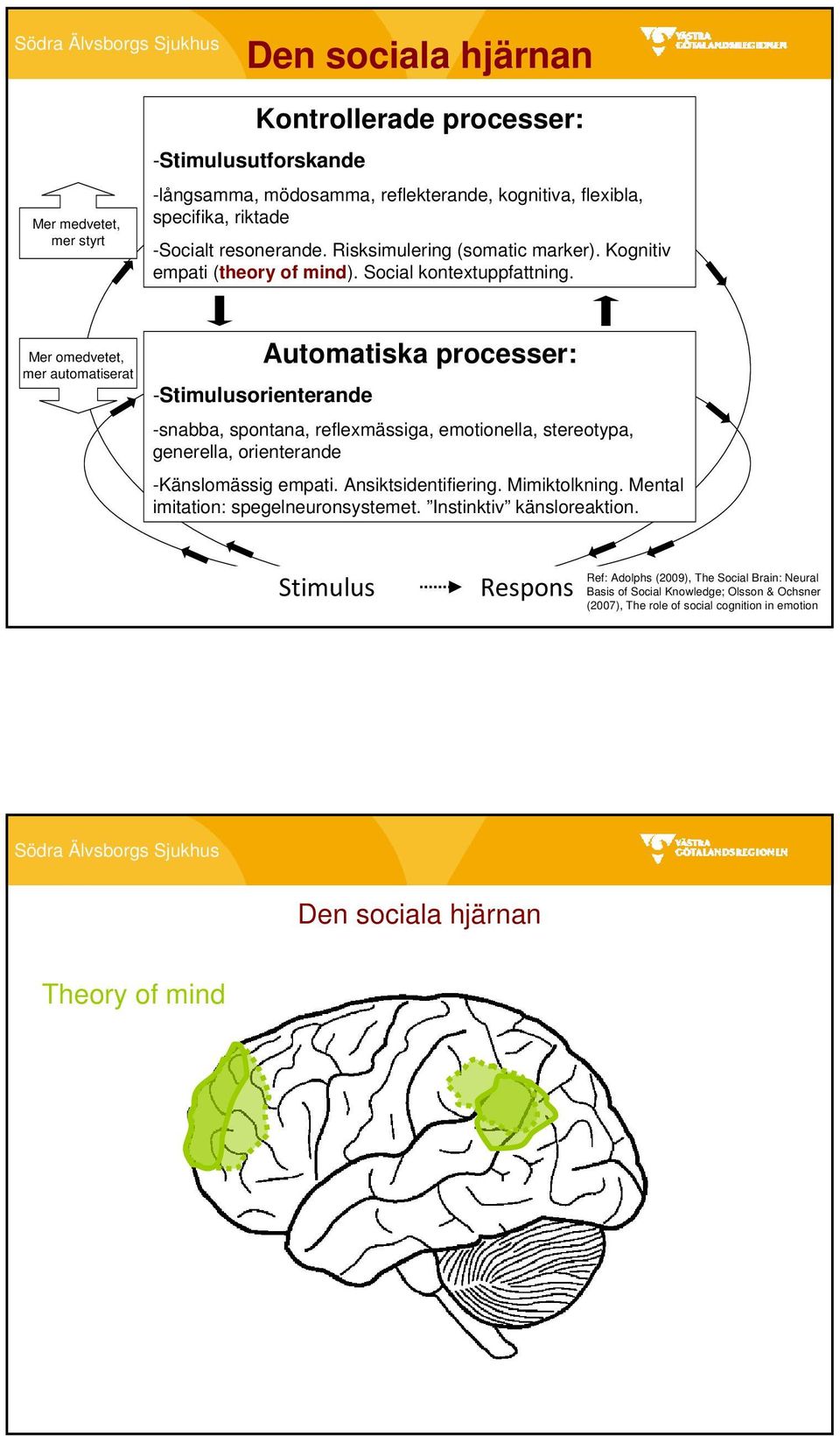 Mer omedvetet, mer automatiserat -Stimulusorienterande Automatiska processer: -snabba, spontana, reflexmässiga, emotionella, stereotypa, generella, orienterande -Känslomässig empati.