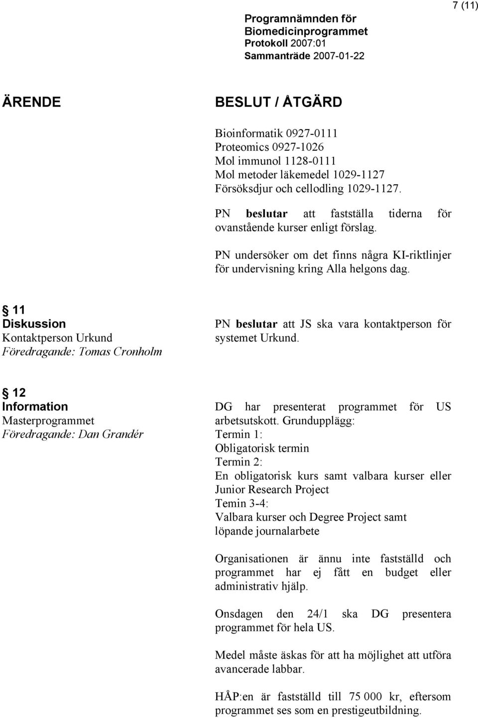 11 Diskussion Kontaktperson Urkund PN beslutar att JS ska vara kontaktperson för systemet Urkund.