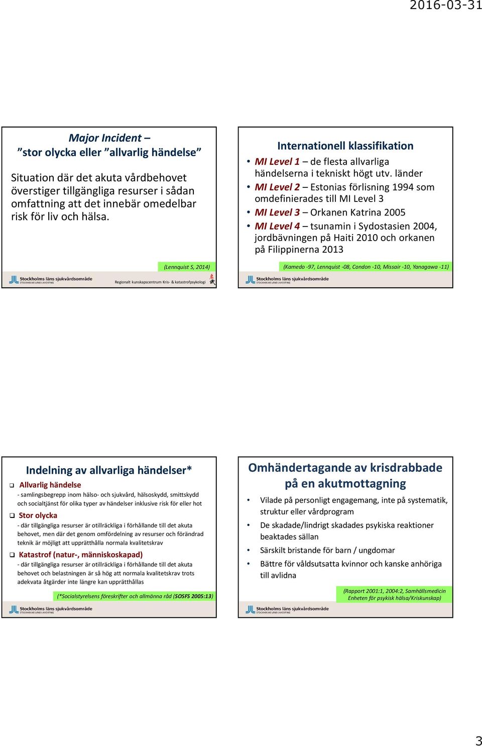 länder MI Level2 Estonias förlisning 1994 som omdefinierades till MI Level 3 MI Level3 Orkanen Katrina 2005 MI Level4 tsunamin i Sydostasien 2004, jordbävningen på Haiti 2010 och orkanen på