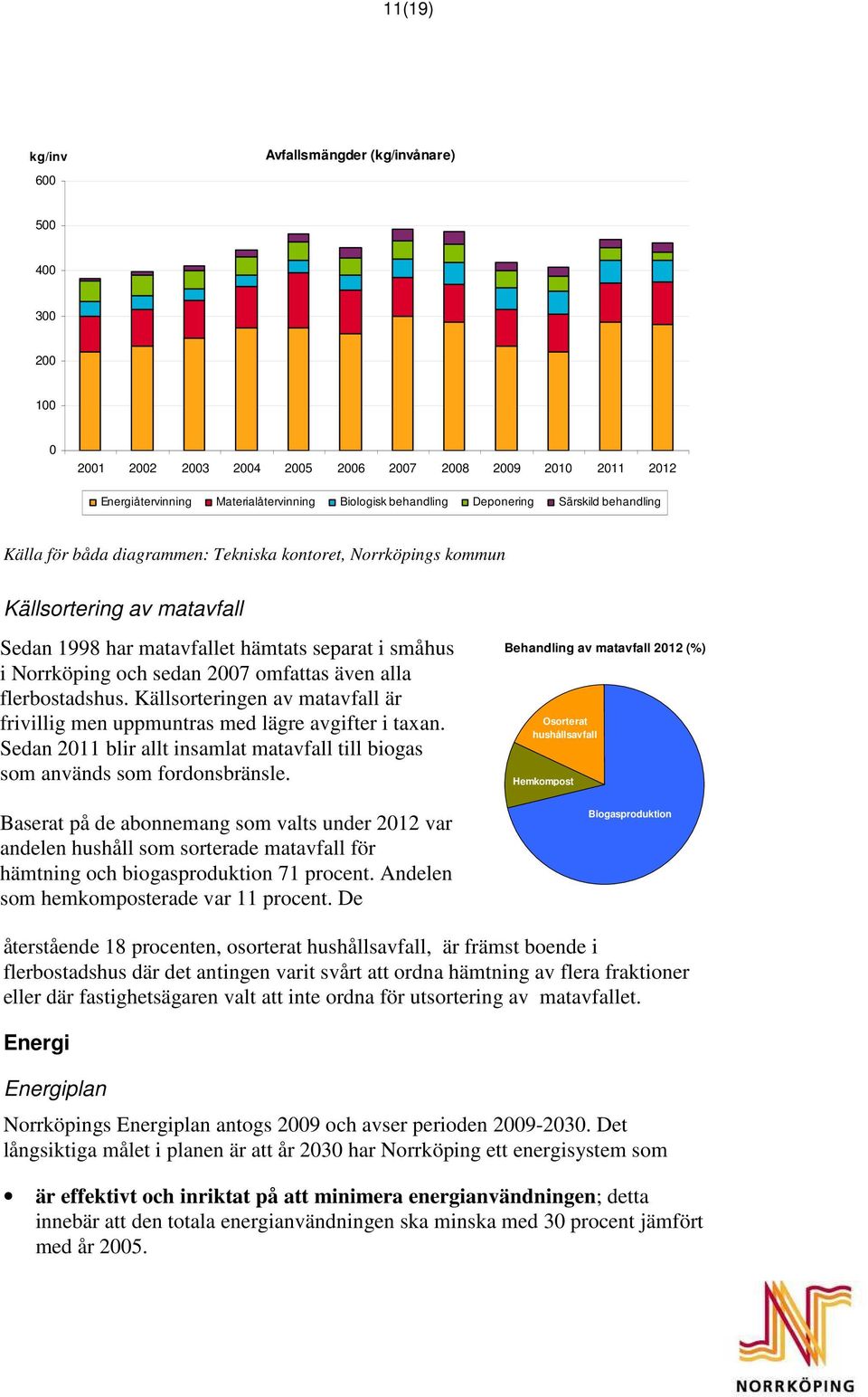 Källsorteringen av matavfall är frivillig men uppmuntras med lägre avgifter i taxan. Sedan 211 blir allt insamlat matavfall till biogas som används som fordonsbränsle.