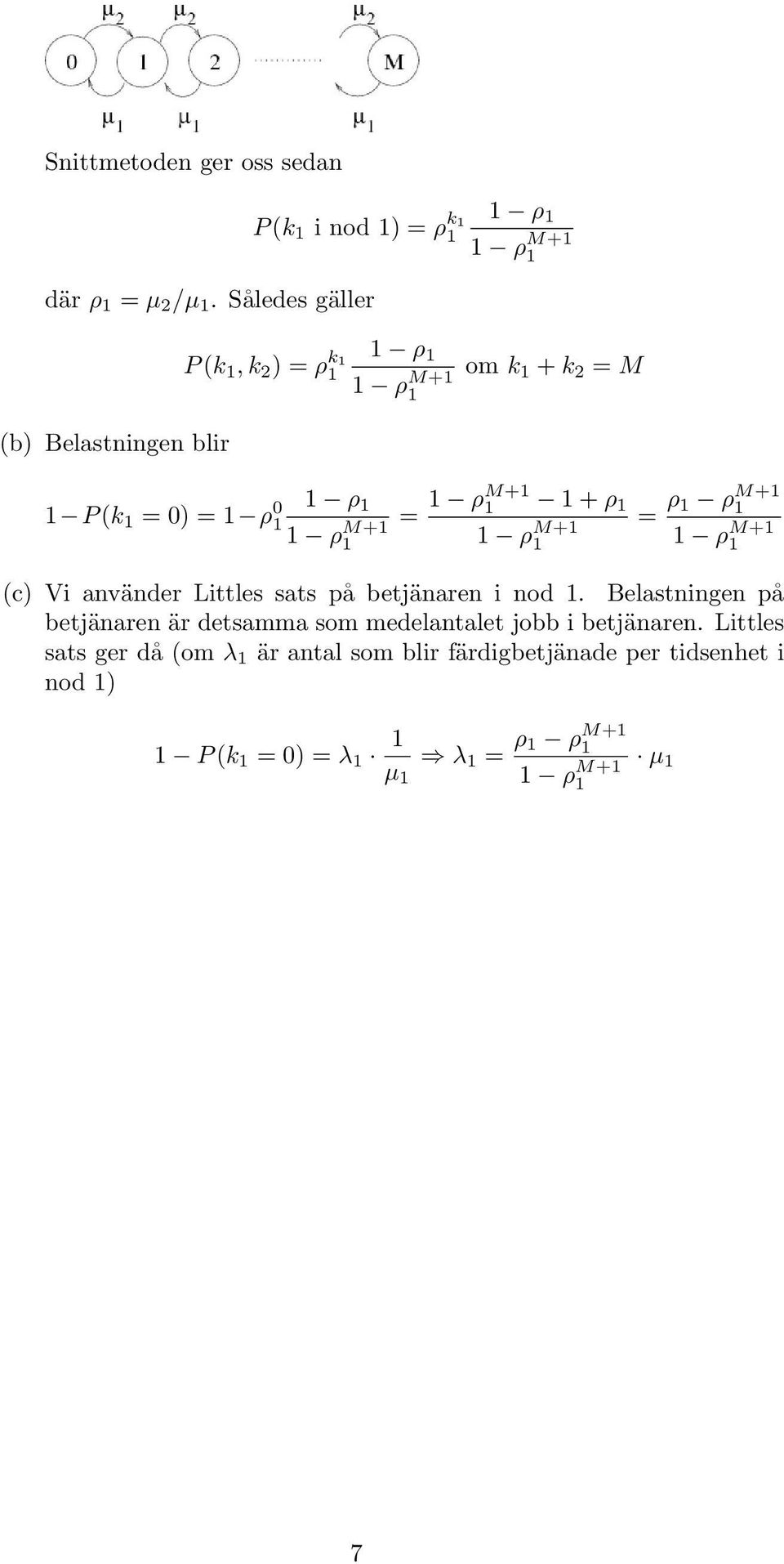 ρ + ρ ρ + ρ + (c) Vi använder Littles sats på betjänaren i nod.
