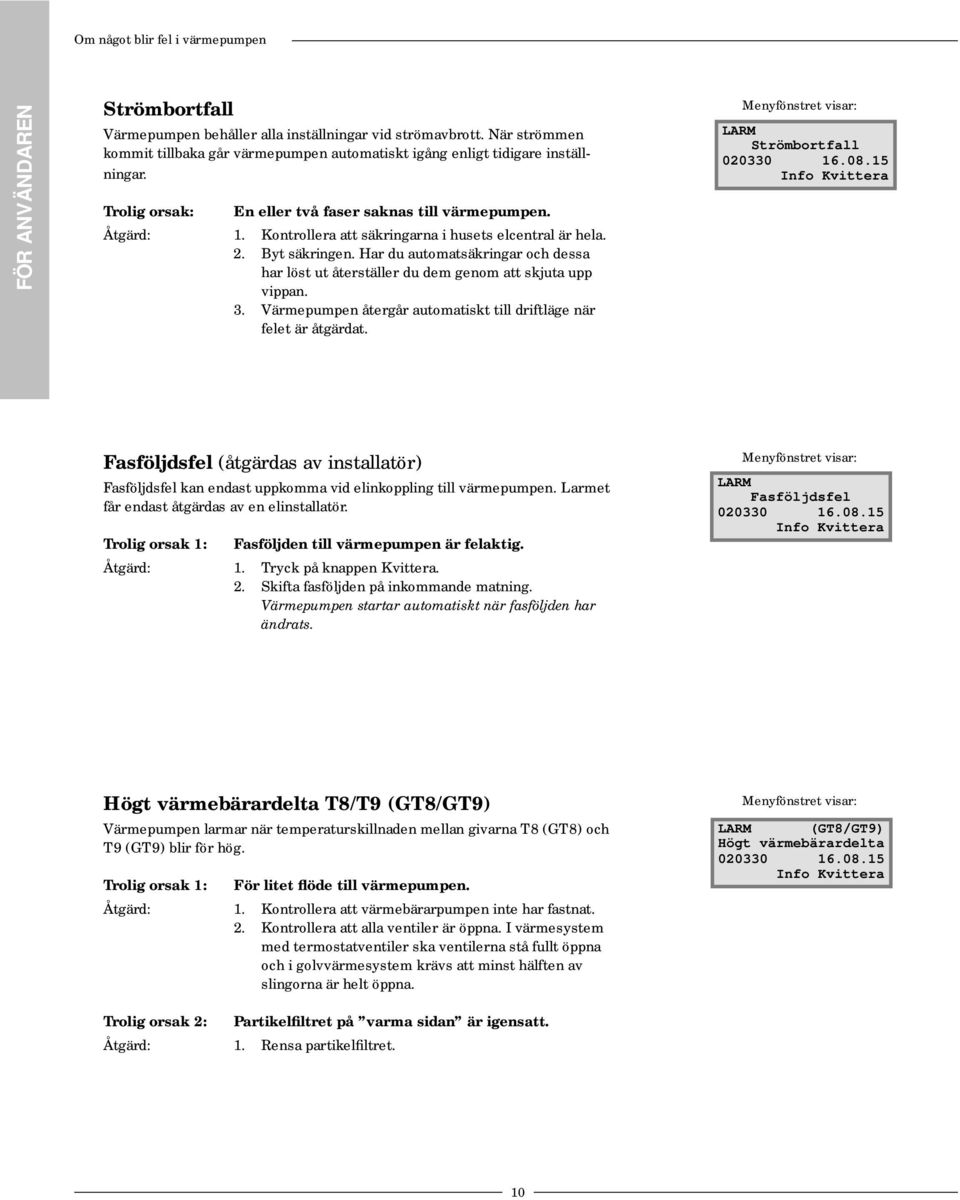 Kontrollera att säkringarna i husets elcentral är hela. 2. Byt säkringen. Har du automatsäkringar och dessa har löst ut återställer du dem genom att skjuta upp vippan. 3.