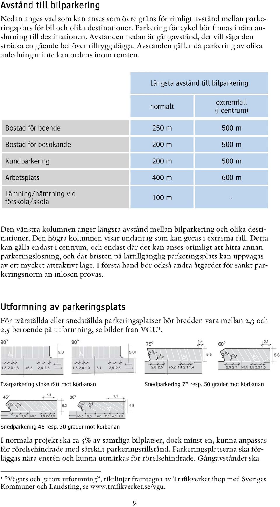 Avstånden gäller då parkering av olika anledningar inte kan ordnas inom tomten.