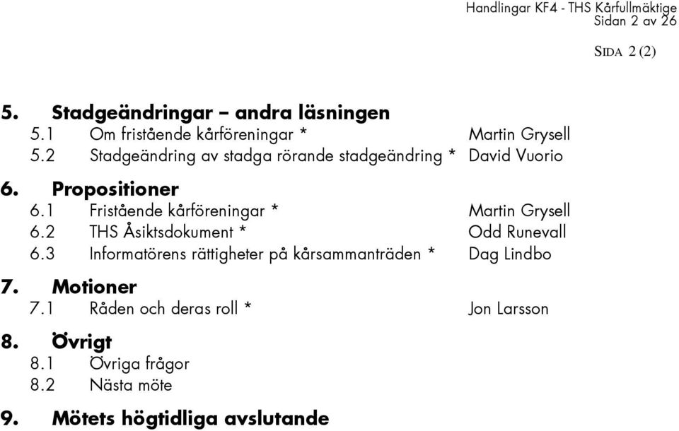 1 Fristående kårföreningar * Martin Grysell 6.2 THS Åsiktsdokument * Odd Runevall 6.