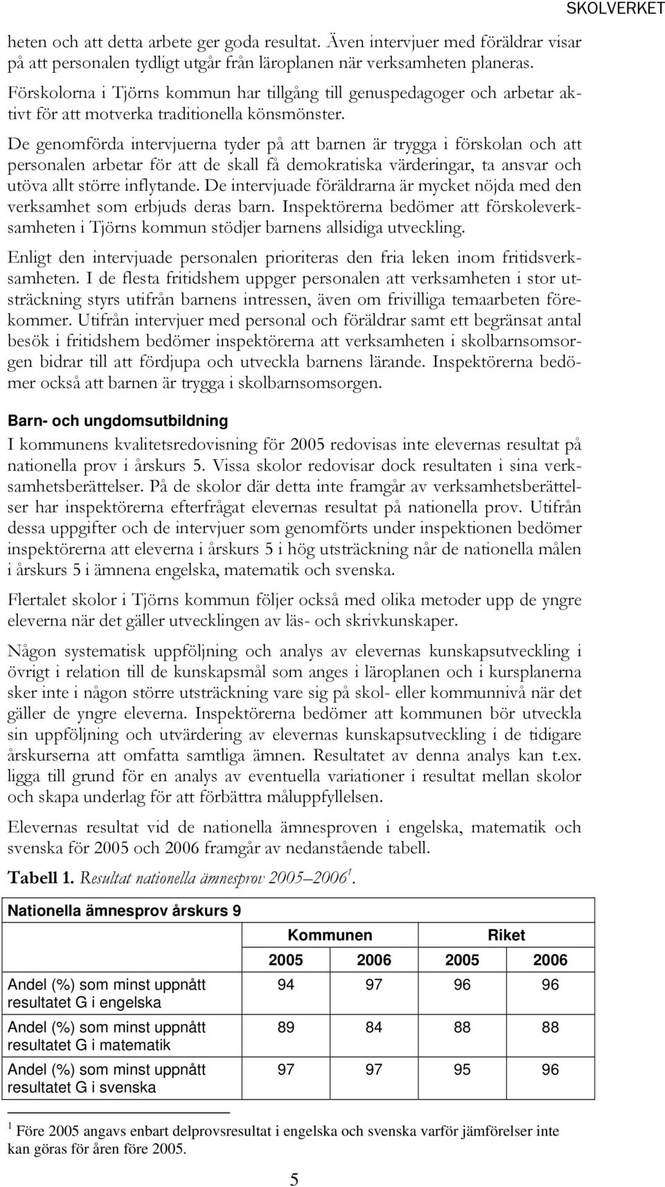 De genomförda intervjuerna tyder på att barnen är trygga i förskolan och att personalen arbetar för att de skall få demokratiska värderingar, ta ansvar och utöva allt större inflytande.