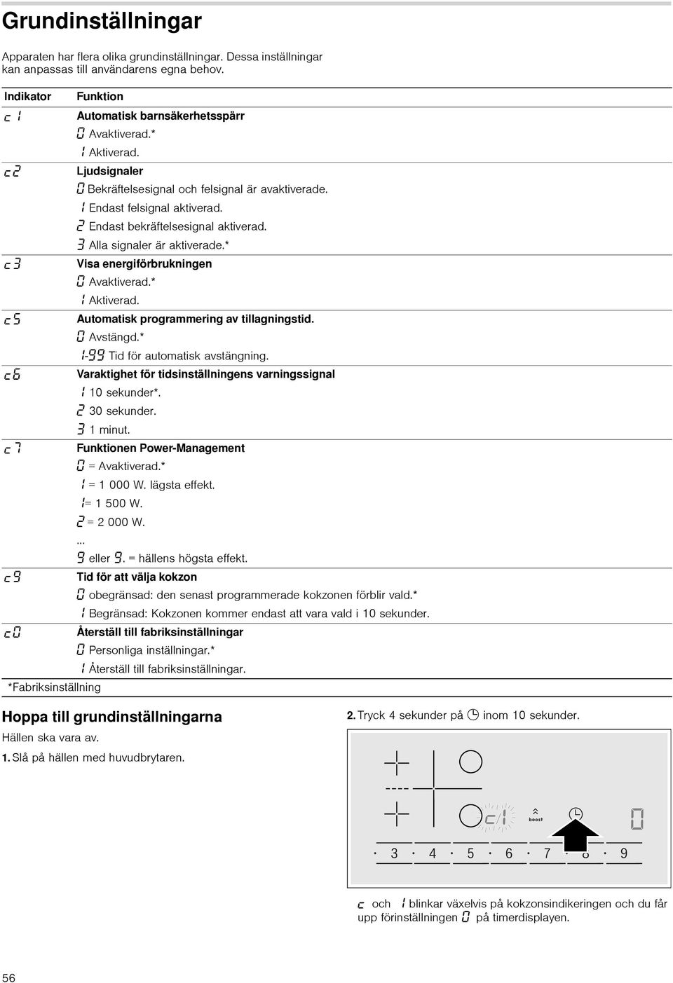 * Visa energiförbrukningen Avaktiverad.* Aktiverad. Automatisk programmering av tillagningstid. Avstängd.* -ŠŠ Tid för automatisk avstängning.