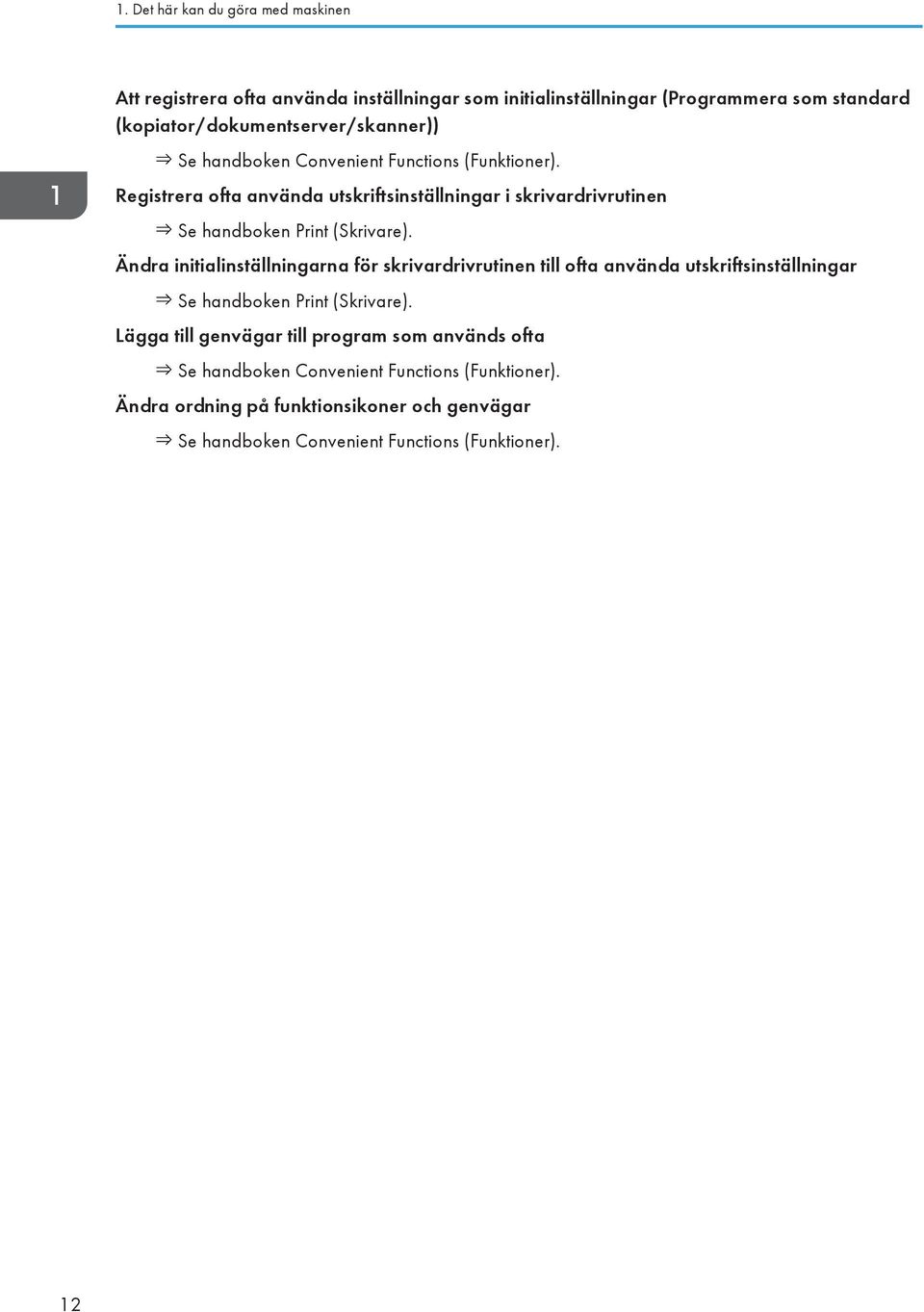 Registrera ofta använda utskriftsinställningar i skrivardrivrutinen Se handboken Print (Skrivare).