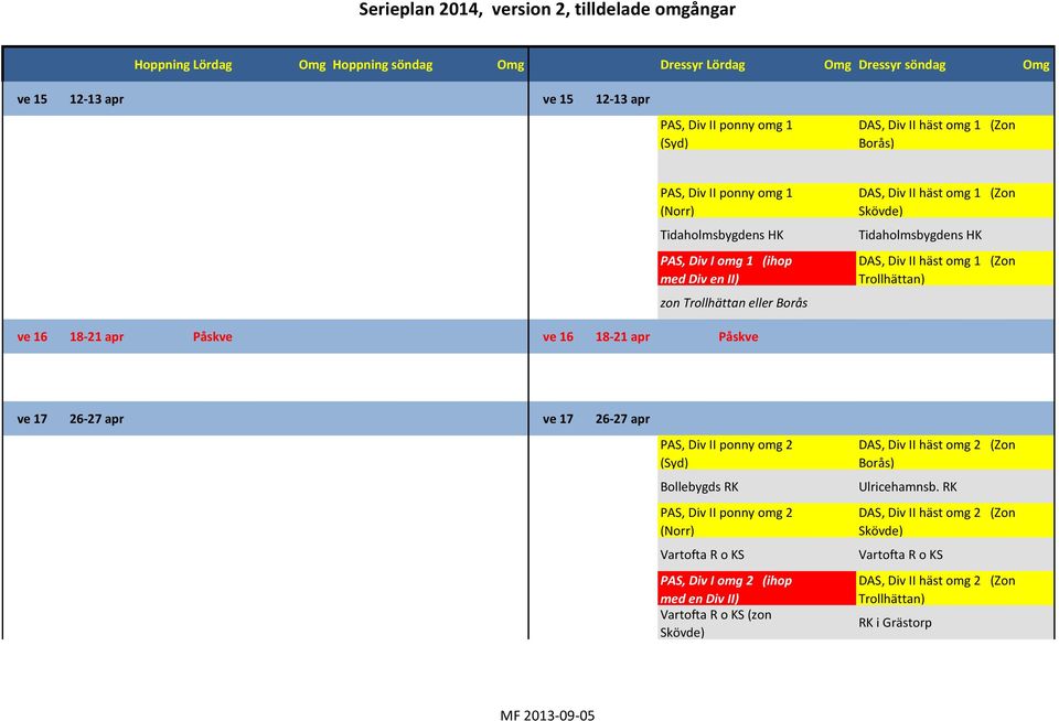 apr Påskve ve 17 26-27 apr ve 17 26-27 apr PAS, Div II ponny omg 2 (Syd) Bollebygds RK PAS, Div II ponny omg 2 (Norr) Vartofta R o KS PAS, Div I omg 2 (ihop med en