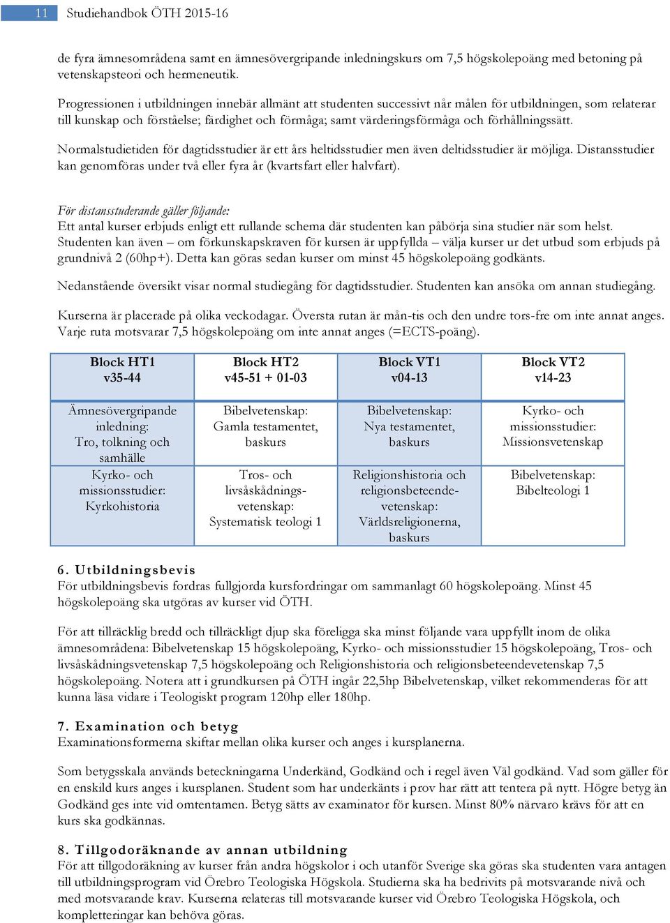 förhållningssätt. Normalstudietiden för dagtidsstudier är ett års heltidsstudier men även deltidsstudier är möjliga. Distansstudier kan genomföras under två eller fyra år (kvartsfart eller halvfart).